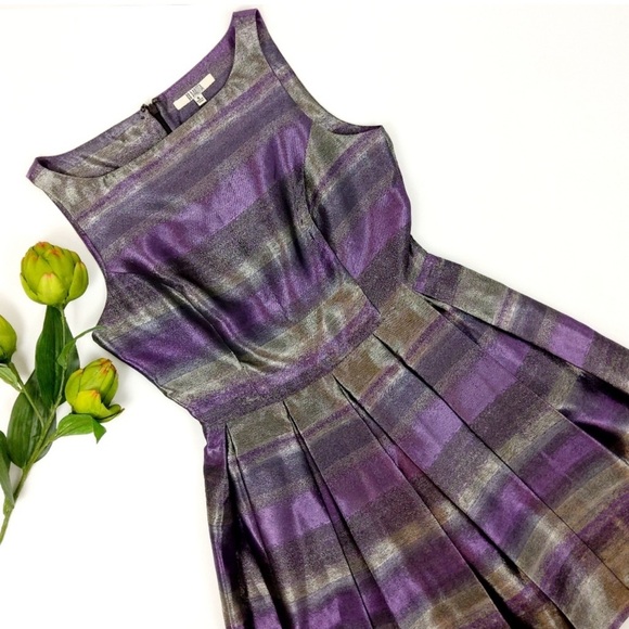 BB Dakota Jensine Fit and Flare Retro Metallic Striped Mini Dress Size 6 NEW - Picture 4 of 9